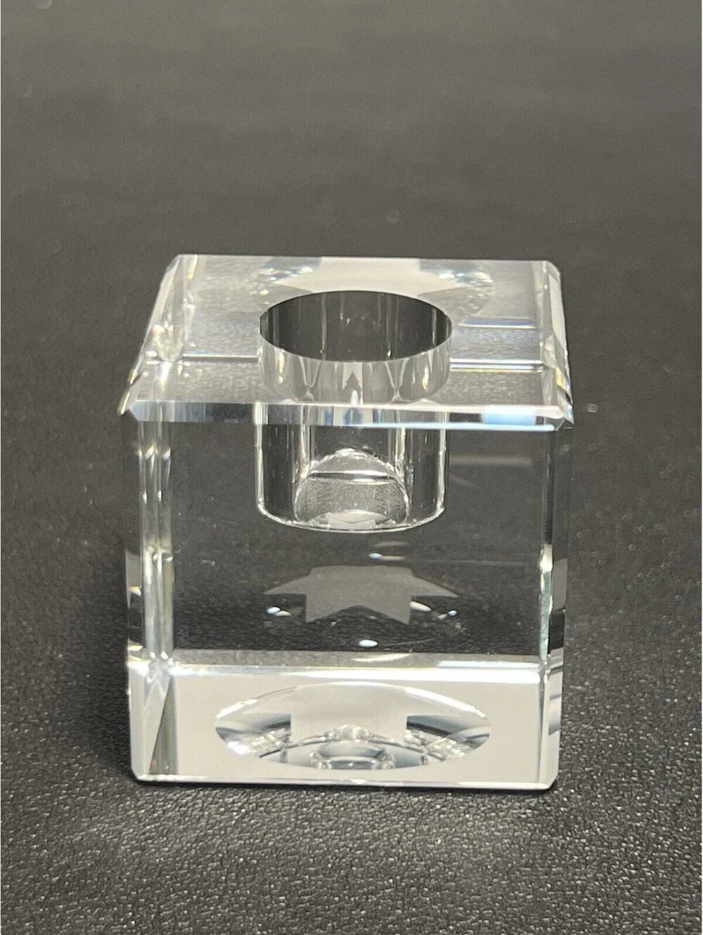 NIB 2000s 2 Crystal Cube Star Of David Shabbat Tealight Candle Holders, 1.5”